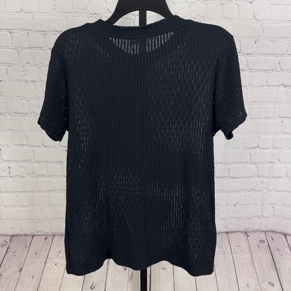 Pilcro Semi Sheer Ribbed Short Sleeve Black Top Size XL - Picture 4 of 6